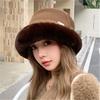Fleece thickened warm plush bucket hat women's winter new pleated splicing basin hat outdoor windproof ear protection hat tide