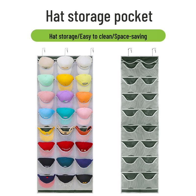 Wall-Mounted 24-Pocket Transparent Hanging Organizer for Baseball Hats