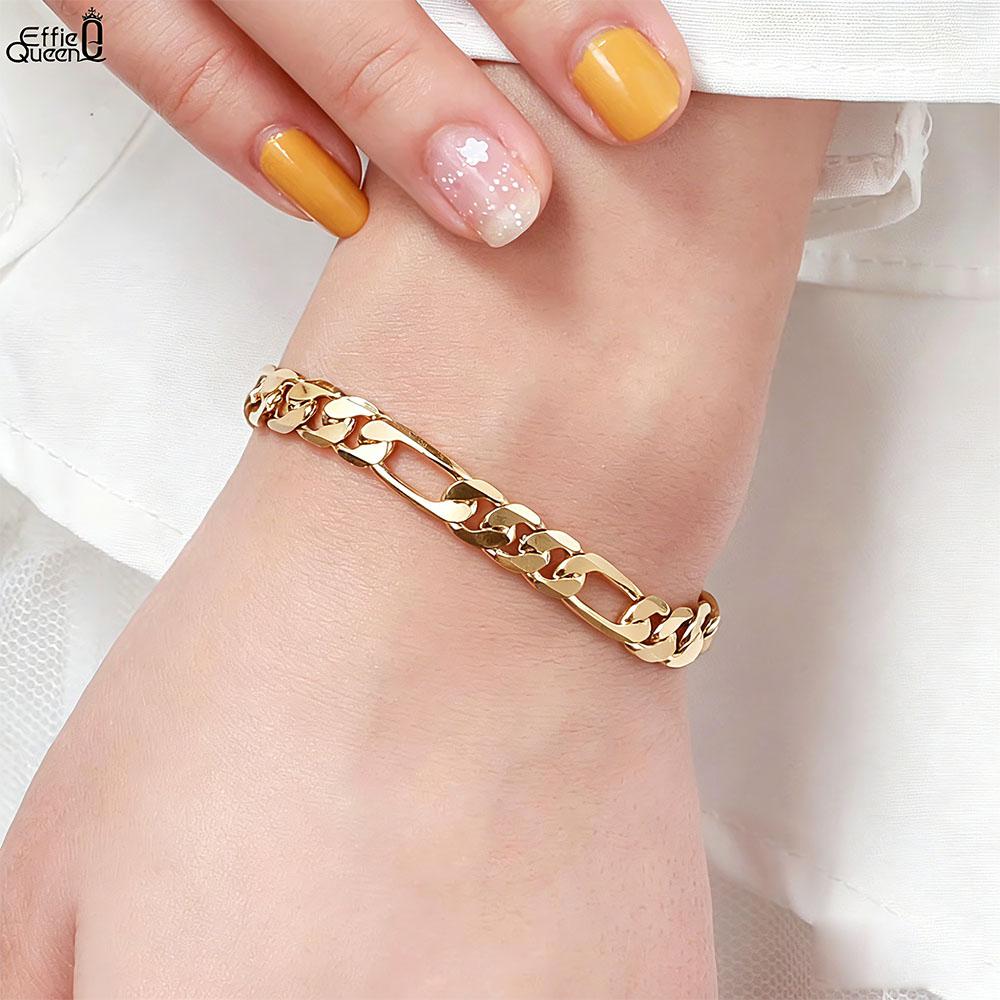 EFFIE QUEEN 925 Sterling Silver Diamond Cut Classic Figaro Hollow Out Chain Bracelet For Women Men Dainty Fine Jewelry SB108