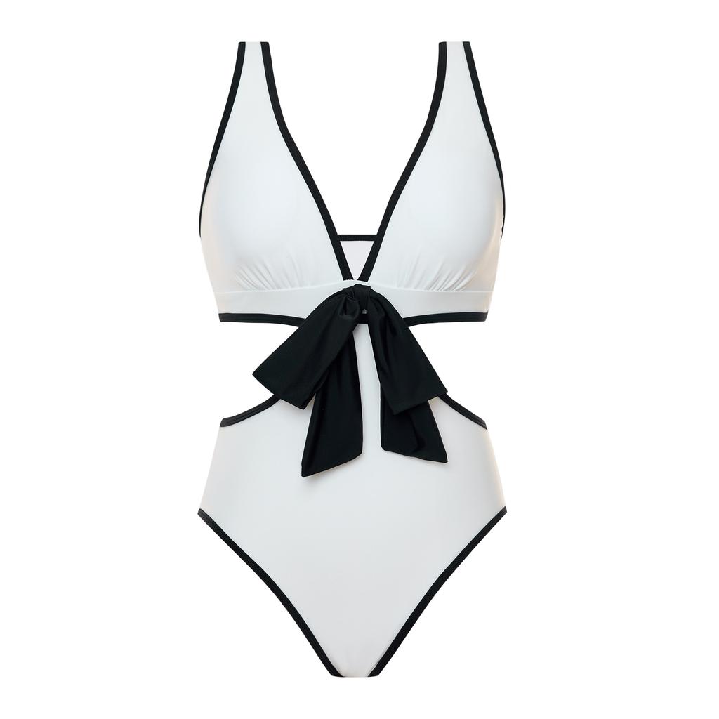 New Sexy Swimsuit for Women with Slim Fit and Slim One-piece Triangle Solid Black and White Nylon Swimsuit