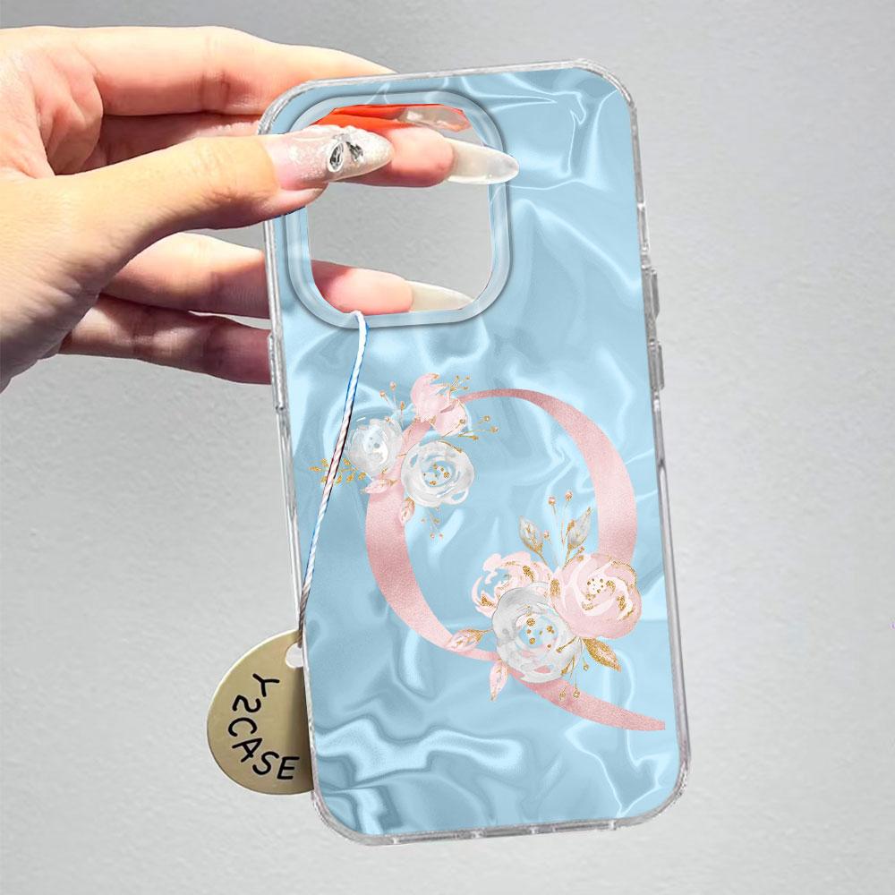 Pink Bule Couple A-Z Letter Flower Shockproof Phone Case For Xiaomi Redmi Note 12 10 8 9 Pro 10S 9s Silicone Shell Back Cover