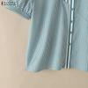 ZANZEA Women Casual V-Neck Loose Half Sleeve Stripe Blouse