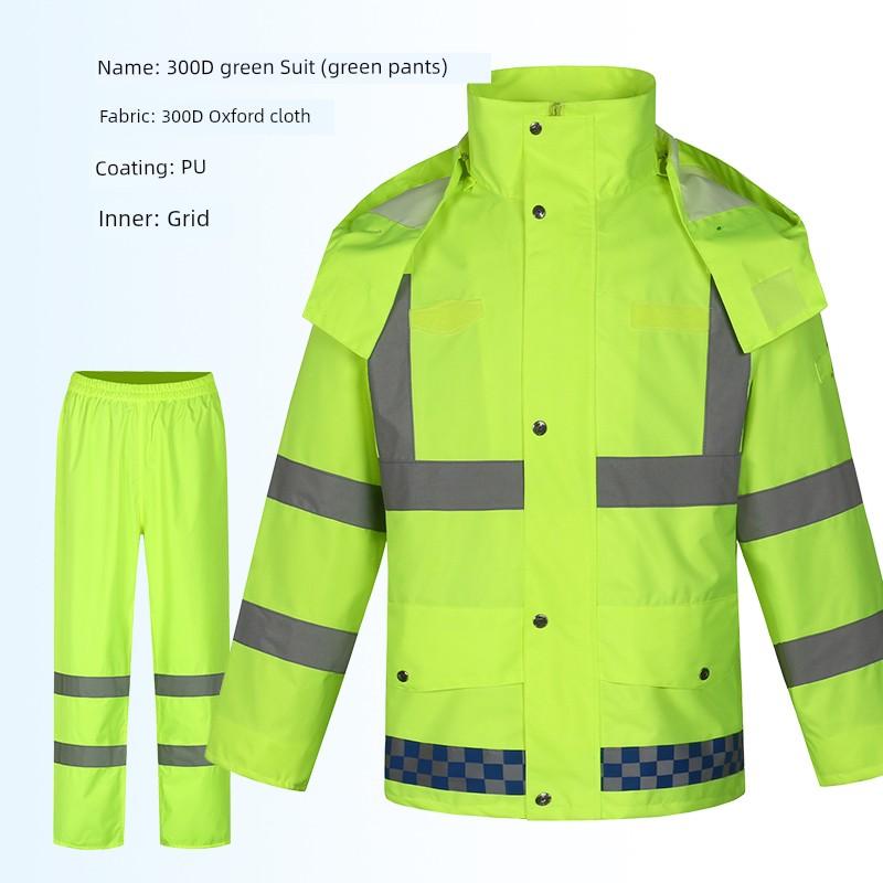 Outdoor Fluorescent Yellow Raincoat Suit Men's and Women's Traffic Road Administration Reflective Warning Separates Rain Pants New Safety Warning Suit