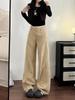 Women's High-Waisted Khaki Wide-Leg Jeans: Spring/Autumn Loose-Fit, Pear-Shape, Slimming Straight-Leg Pants