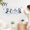 Waterproof Wall Stickers Penguin Decals, Cute 4 Happy Penguins Bathing Decor, Self Adhesive Self-adhesive Removable for Bathroom, Kids Room