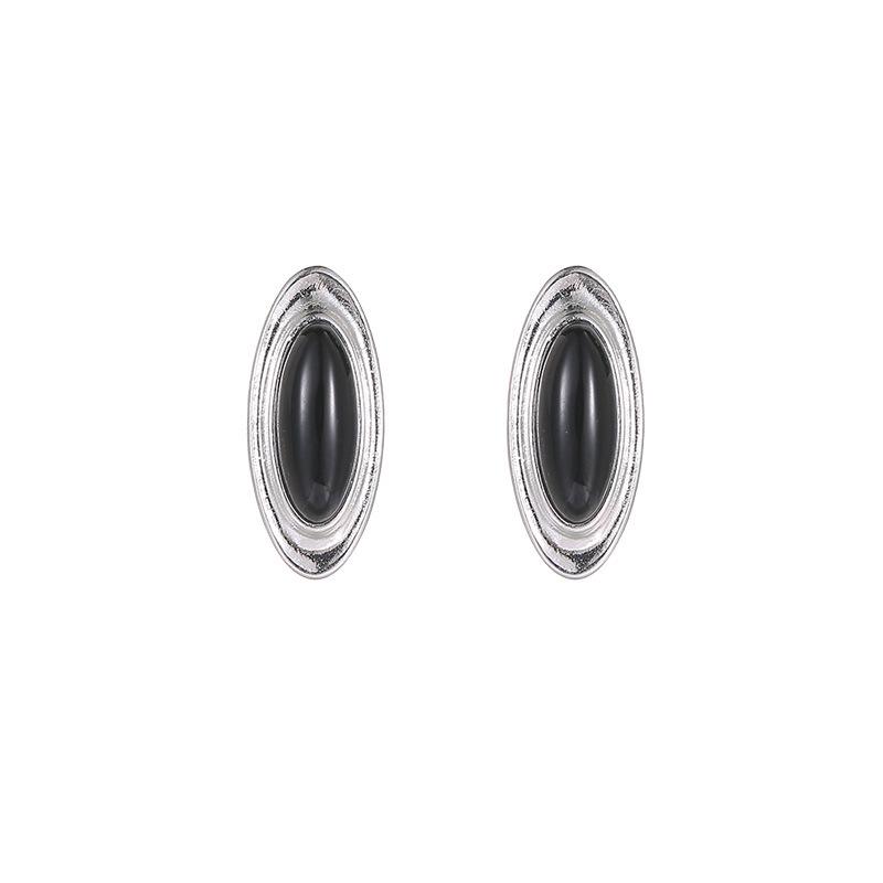 Black Agate Water Drop Stud Earrings for Women's High-end Sense Niche New Chinese Retro Matte Earrings for Girlfriends