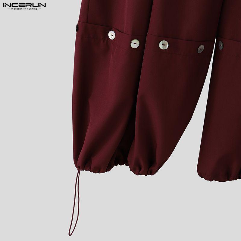 INCERUN Men Drawstring Elastic Waist Solid Color Casual Loose Long Harem Pants Trousers