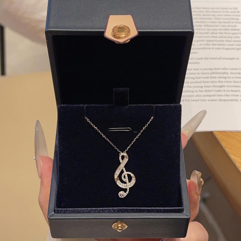 S925 Sterling Silver Music Note T-Square Moissanite Diamond Pendant Necklace - Elegant & Sweet Women's Clavicle Chain