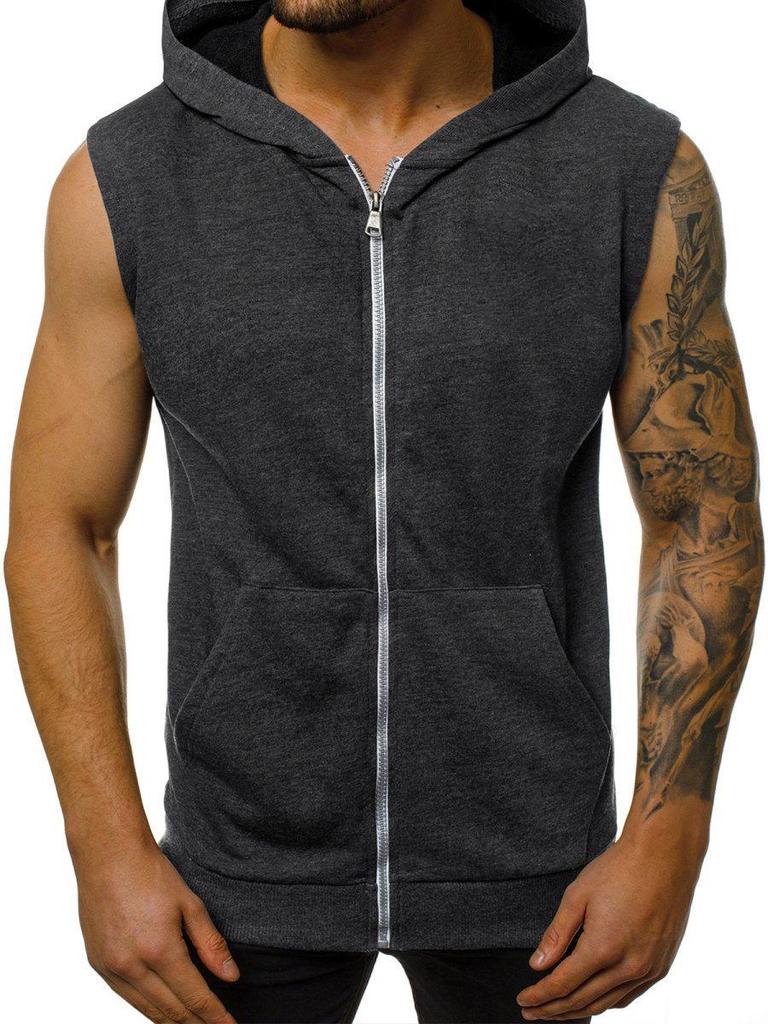 Herren Dünne Sommer Mode Ärmellose Kapuzenstrickjacke Jacke