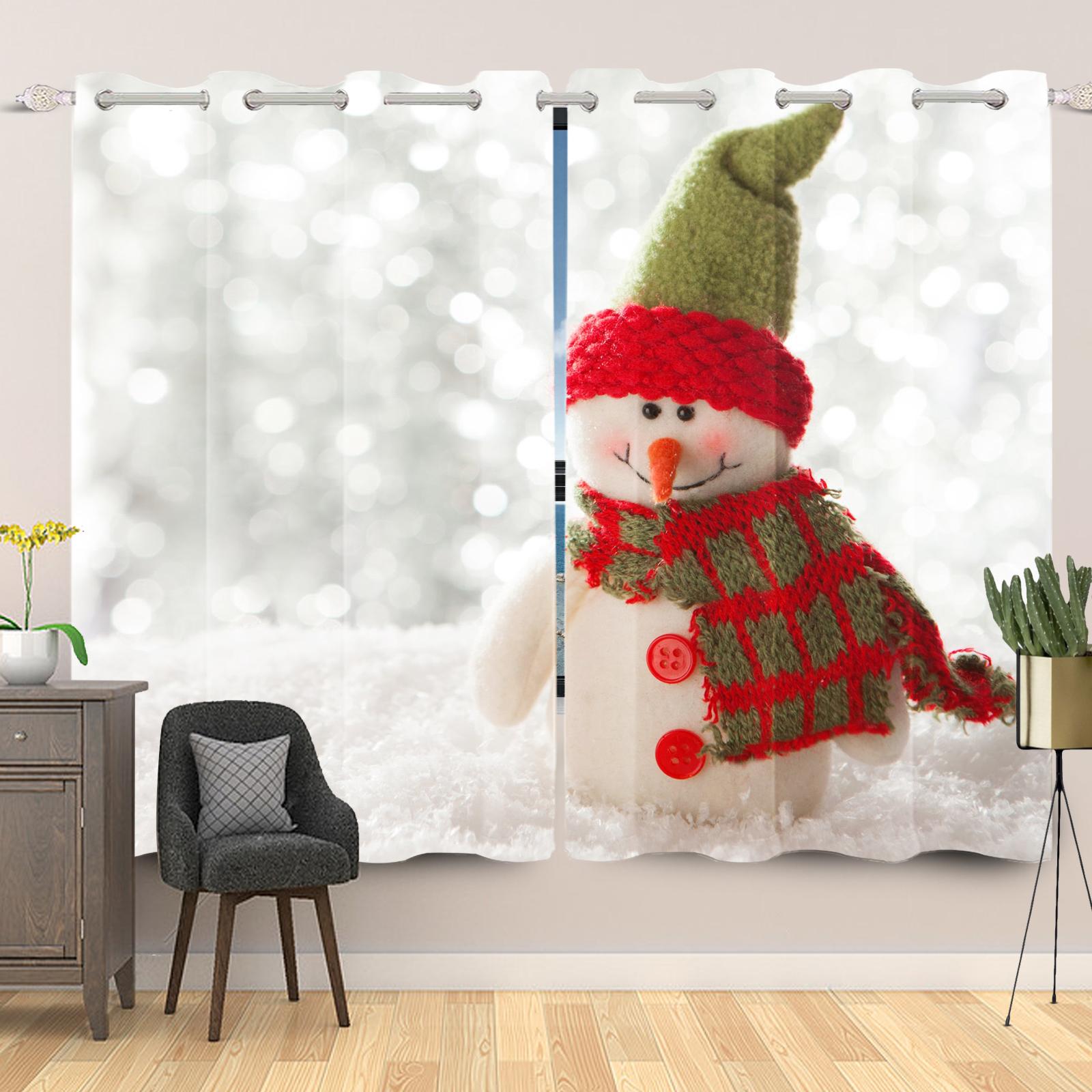 

Затемняющие Зимние Рождественские Шторы С Принтом Снеговика Для Гостиной Спальни Праздничные Домашние Оконные Шторы Занавеска Полиэстер С Люверсами Моющиеся W100*H130(CM)-Grommet top&2PCS