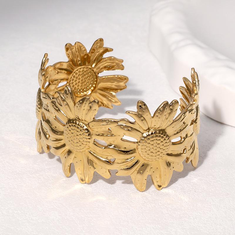 High Quality Hollow Flower Open Wide Bracelet Gold Color Plated Adjustable Cuff Bracelets for Women Jewelry Suitable As A Gift for Friends
