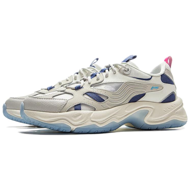 New LiNing Slip Resistant, Abrasion Resistant, Breathable Low Top Casual Shoes Unisex White Blue AGCV307-2