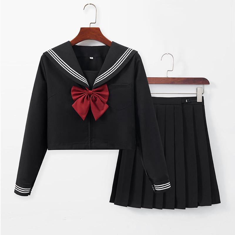 Authentic Black Sailor Uniform Set - Academy Style with Pleated Skirt