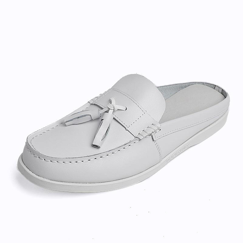 Newest Mens Casual Leather Half Shoes For Men Loafers Shoes Handmade High Quality Summer Slipper Male Flats Lazy Shoes Muller Shoes