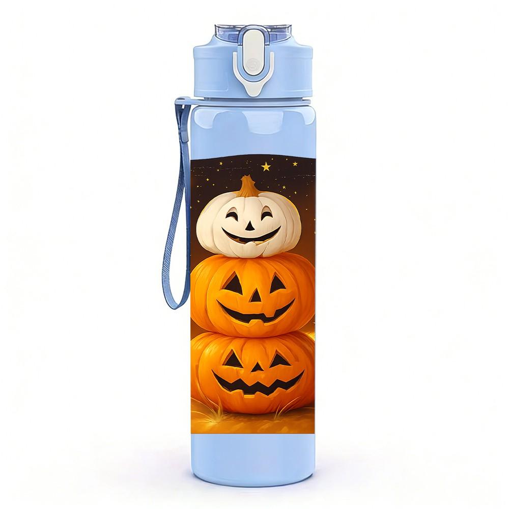 1PC Pumpkin Ghost Halloween Print 750ml Color Plastic Sports Water Bottle Leakproof Flip Straw Lid Suitable for Sports Office Home Use