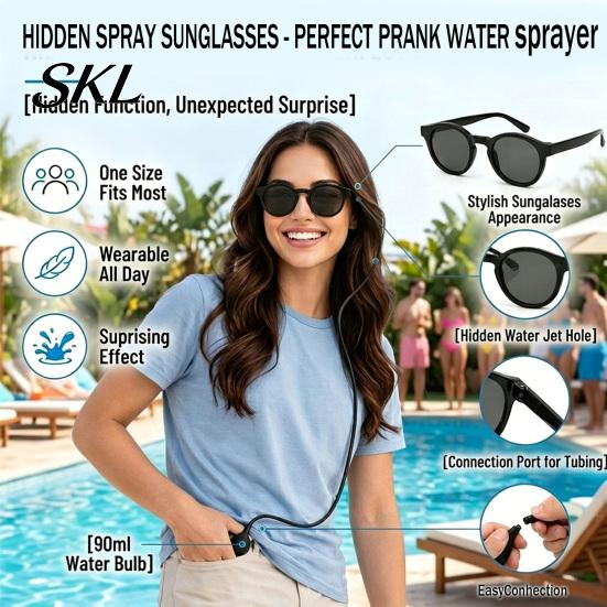 Classic Round-frame Sunglasses Prank Water Glasses, Novelty Squirting Sunglasses, Round Party with Hidden Spray, Fun Toy for Parties Glasses