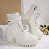 Fashion Women Boots Autumn and Winter New Belt Buckle Thick Bottom Lace-up Short Botas White Chunky High Heel Goth Platform Shoes Women