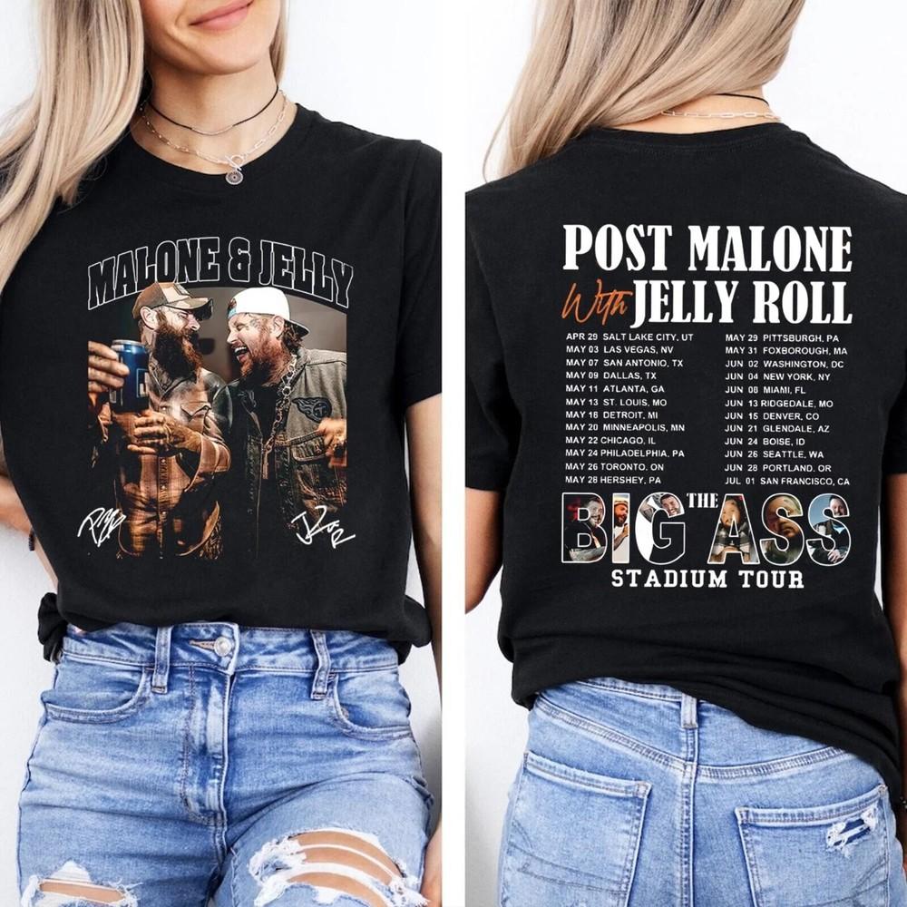 Post Malone Jelly Roll 2025 Tour Shirt Big Ass Stadium Tour Concert Tour Music Unisex T-Shirt XXXL