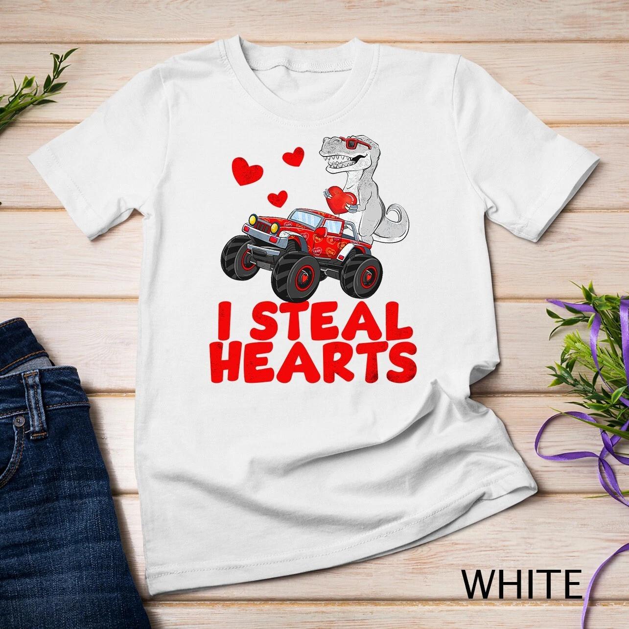 Kids I Steal Hearts Dinosaur Valentines Day For Baby Boys Toddler Unisex T-shirt 4XL