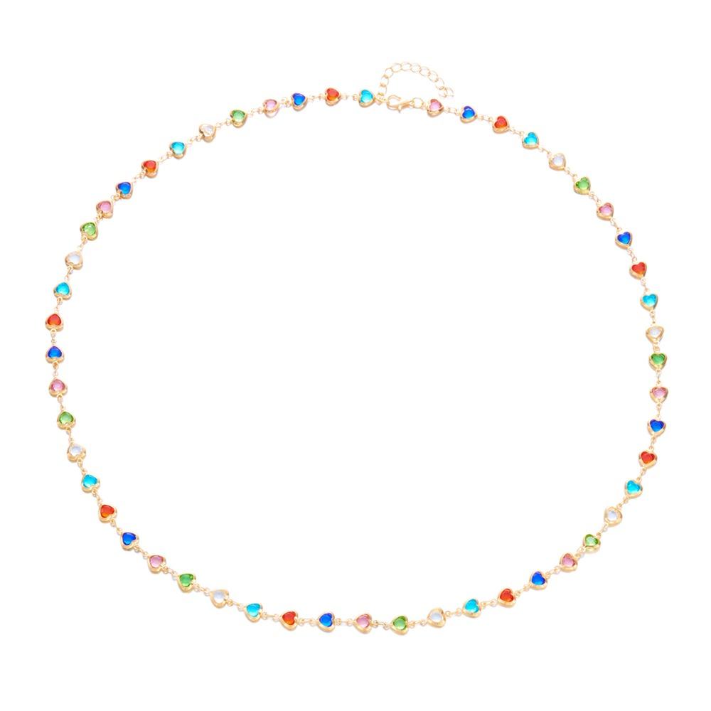 Copper Heart Crystal Necklace Gold Women Long Necklace Creative Retro Clavicle Chain  Women