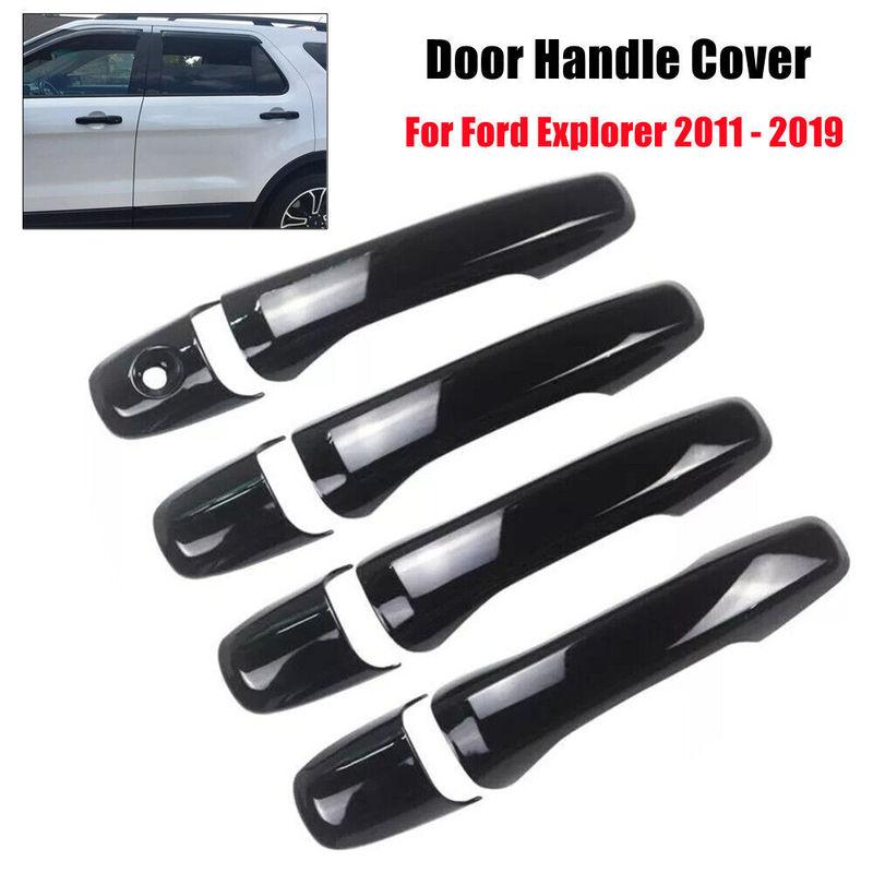 For Ford Explorer 2011- Carbon Fiber Style Chrome Car Door Handle Cover Sticker Trim Cap Accessories Auto Protect Decor ABS