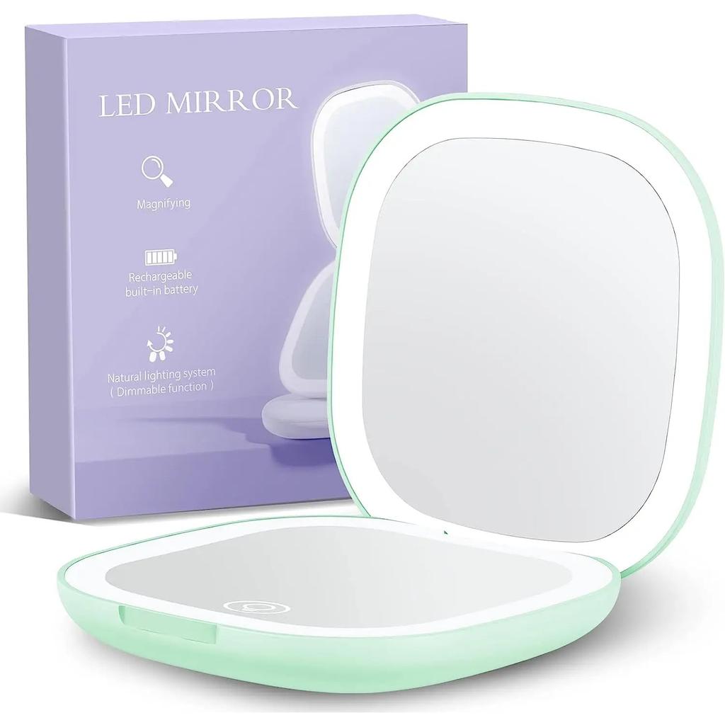 Compact Mirror Lighted Travel Makeup Mirror with 1X/5X Magnifying 2 Sided 3 Colors Dimmable Portable Pocket Mirror for Handbag