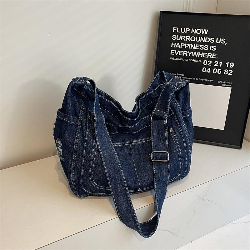 Japanese Retro Denim Shoulder Bag Women's Casual Lazy Wind Messenger Bag Literary and Simple Casual College Student Bag
