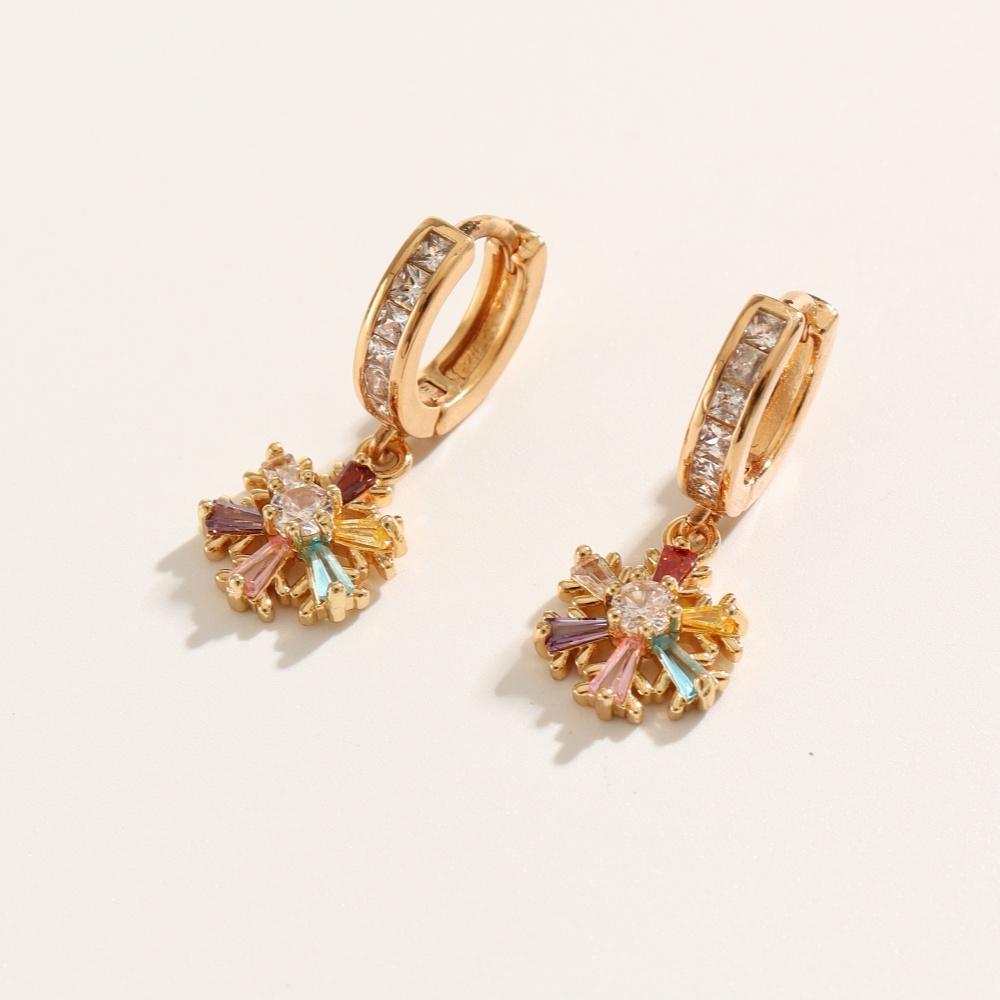 1 Pair Fashion Colorful Snowflake Zirconia Dangle Earrings for Women Golden Earring Jewelry Wedding Party Accessories