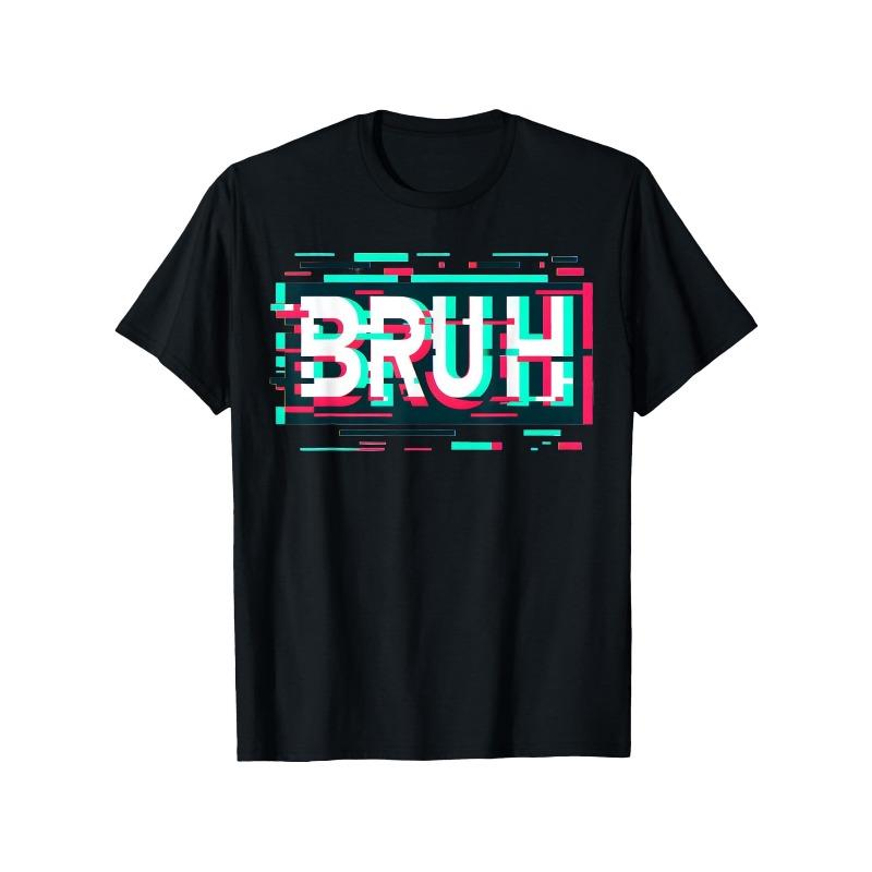 European sizes Glitch Aesthetic Gamer Bruh Meme Boys Mens Funny Saying T-Shirt 164cm чёрный