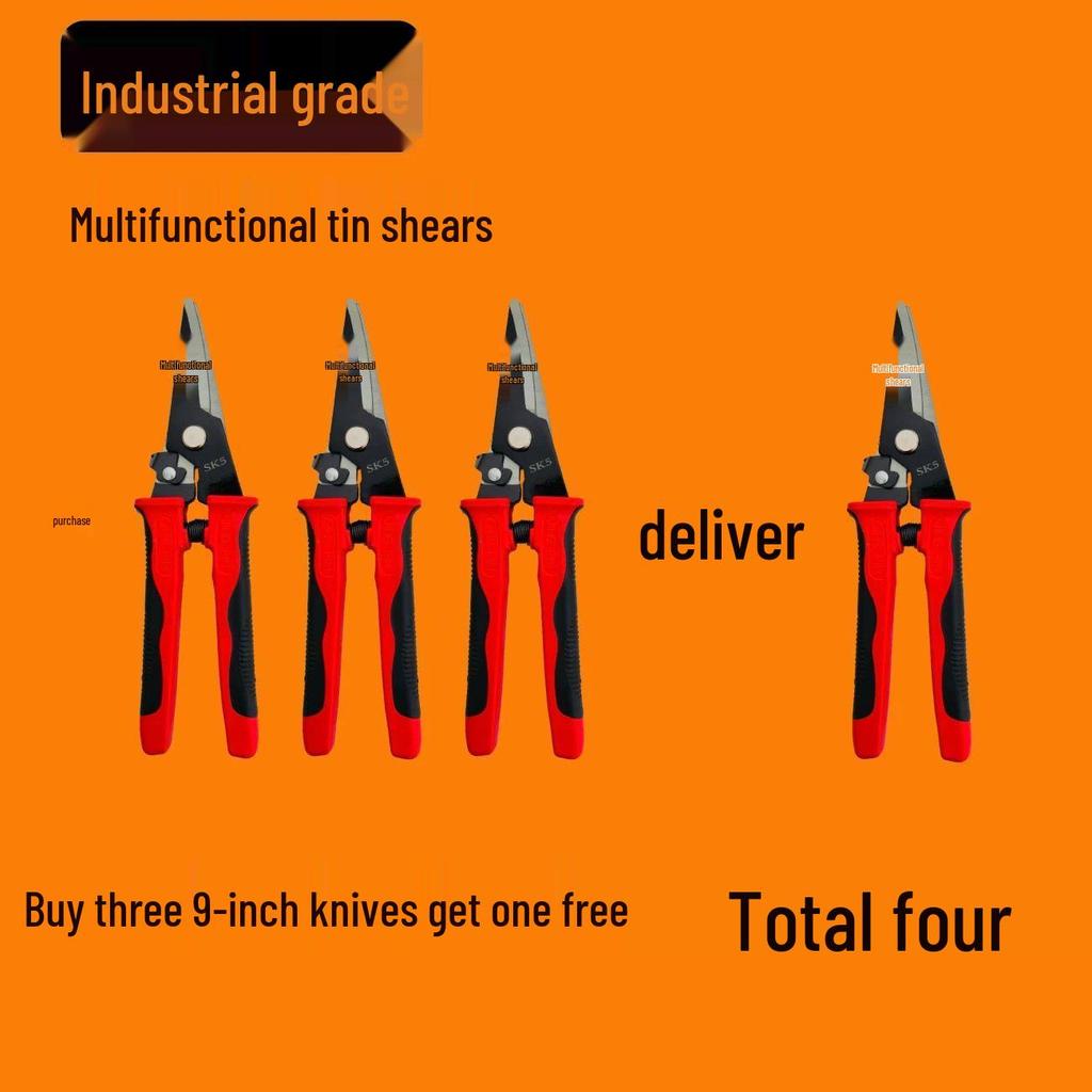 Multi-Function Tin Snips - Stainless Steel Aviation Shears for Aluminum Panels and Steel Keels