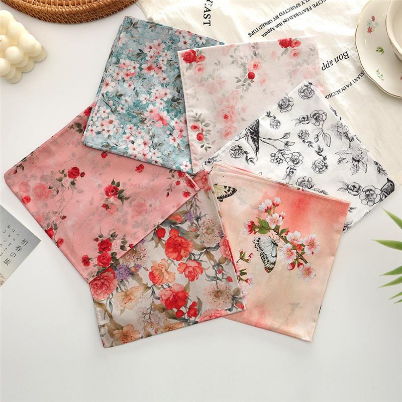 3Pcs 34x34cm 100% Cotton Lady Women Handkerchiefs Vintage Flower Printed Sweat Wiping Hand Towels Valentine Gift