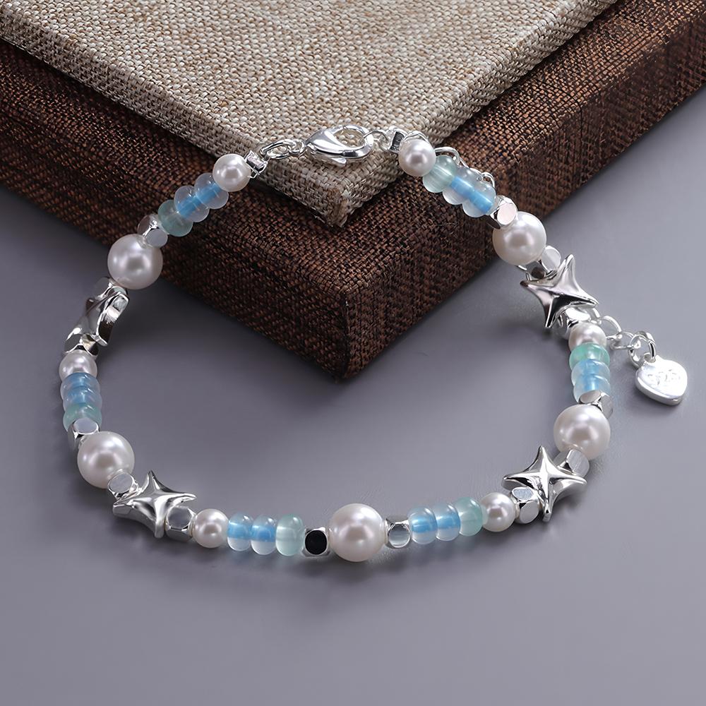 925 Silver Multicolour Bead Bracelet For Women Three Layers Geometry Drip Glaze Versatile Jewelry Dropship