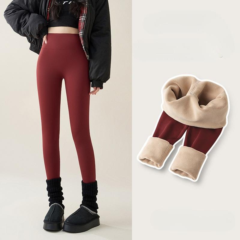 Ankara Red Women Winter High Waisted Fleece Lined Leggings Thick Warm Thermal Tights Yoga Pants