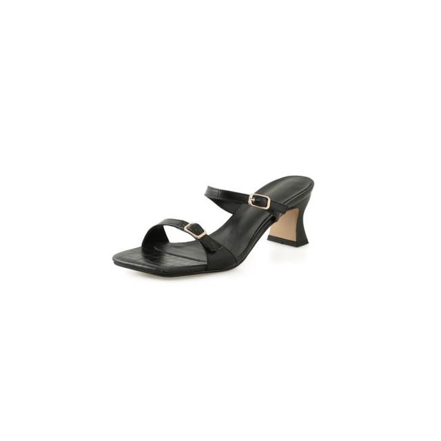 New Summer Sandals Women Concise Square Toe High Heel Fashion Shoes Women Genuine Leather Solid Slippers For Women Heels