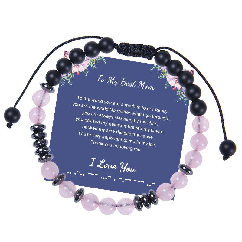 Morse Code 'I Love You' Rose Quartz Bracelet for Mom