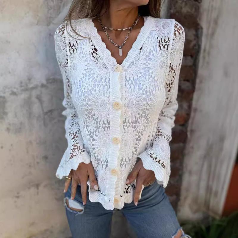 Women's Lace V-neck Long-sleeved Blouse Cardigan Women