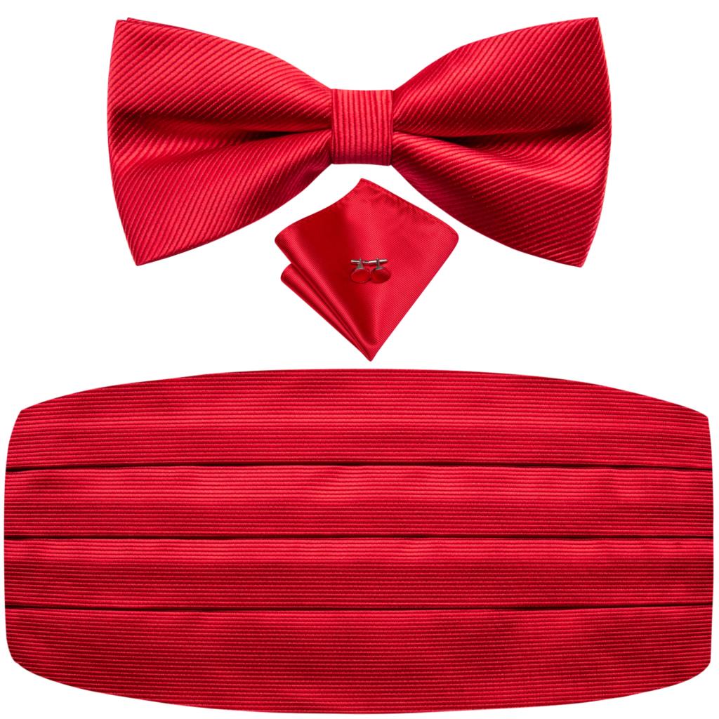 Hi-Tie Schwarzer Floral Herren-Cummerbunds Vintage Jacquard Fliege Einstecktuch Manschettenknöpfe Cummerbund Gürtel Korsett Für Männliche Hochzeitsveranstaltungen red