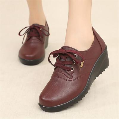Spring Autumn Women's Fashion Pumps Shoes Lace Up Woman Wedge Casual Single Shoes Mother High Heels Work Shoes