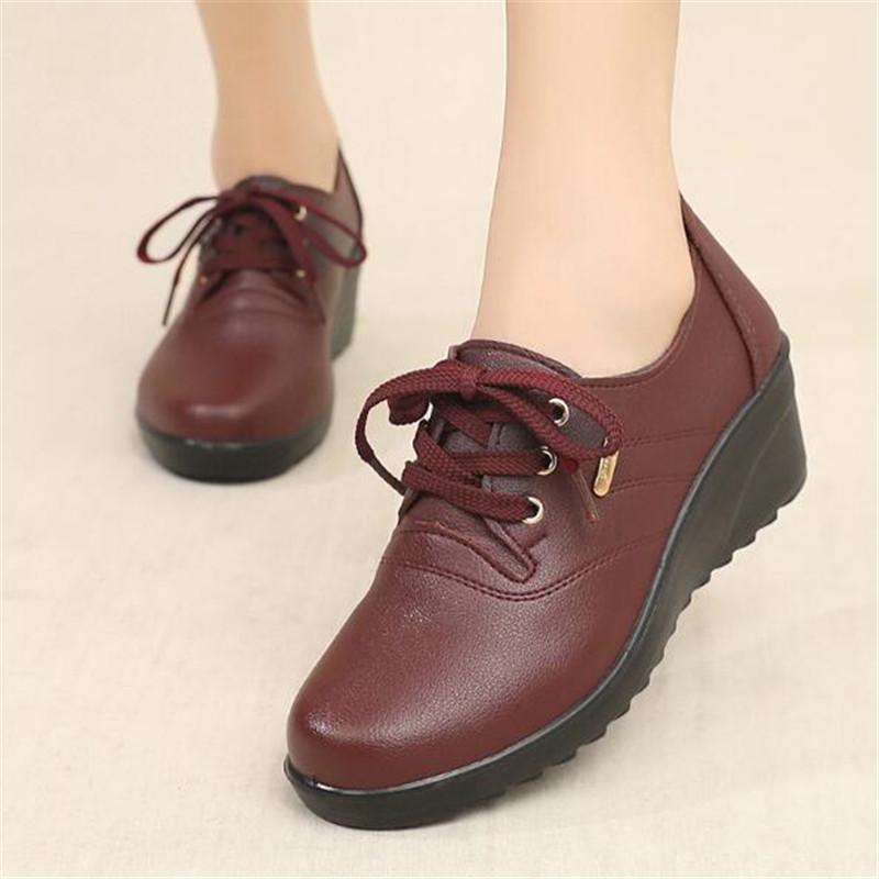 Fashion Spring Autumn Women's Fashion Pumps Shoes Lace Up Woman Wedge Casual Single Shoes Mother High Heels Work Shoes