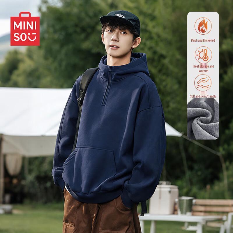 MINISO Men's Half-Zip Fleece Lined Hooded Sweatshirt
