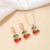 3PCS Cute Cherry Zircon Set Hypoallergenic Necklace and Eearrings Daily & Gift for Women