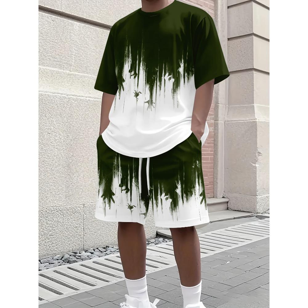 

Men s Summer Comfortable Fashionable Stripe 3D Printed Vacation Leisure Sports Style Short Sleeved Set Loose Oversized Breathable Sports Wear 6XL