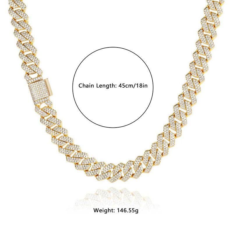 Cuban Chain Hip Hop Men's and Women's Necklace European and American Hot Selling Diamond Double Row Zircon Chain Flap Buckle Accessories