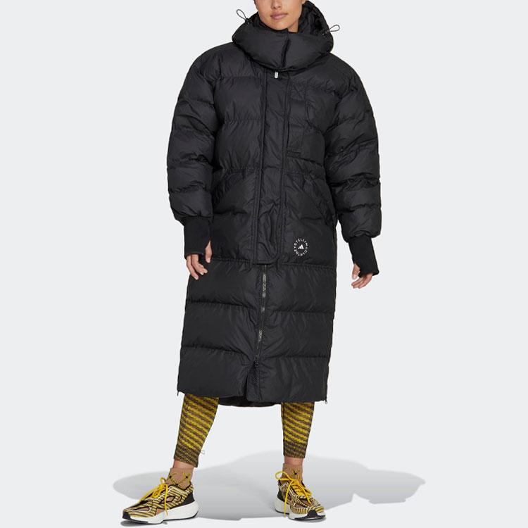 Adidas X Stella McCartney Collaboration Solid Color Logo Pocket Printed Long Cotton Coat Women Coats Black HI6082