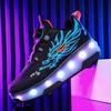 Children's Roller Skates Removable Flat Charging LED Four Wheels Glowing Sports Shoes Pink Women's Glowing Sneakers