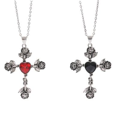 Individualized Neckchains Thorn Rose Crosses Pendant Necklace for Trendsetters