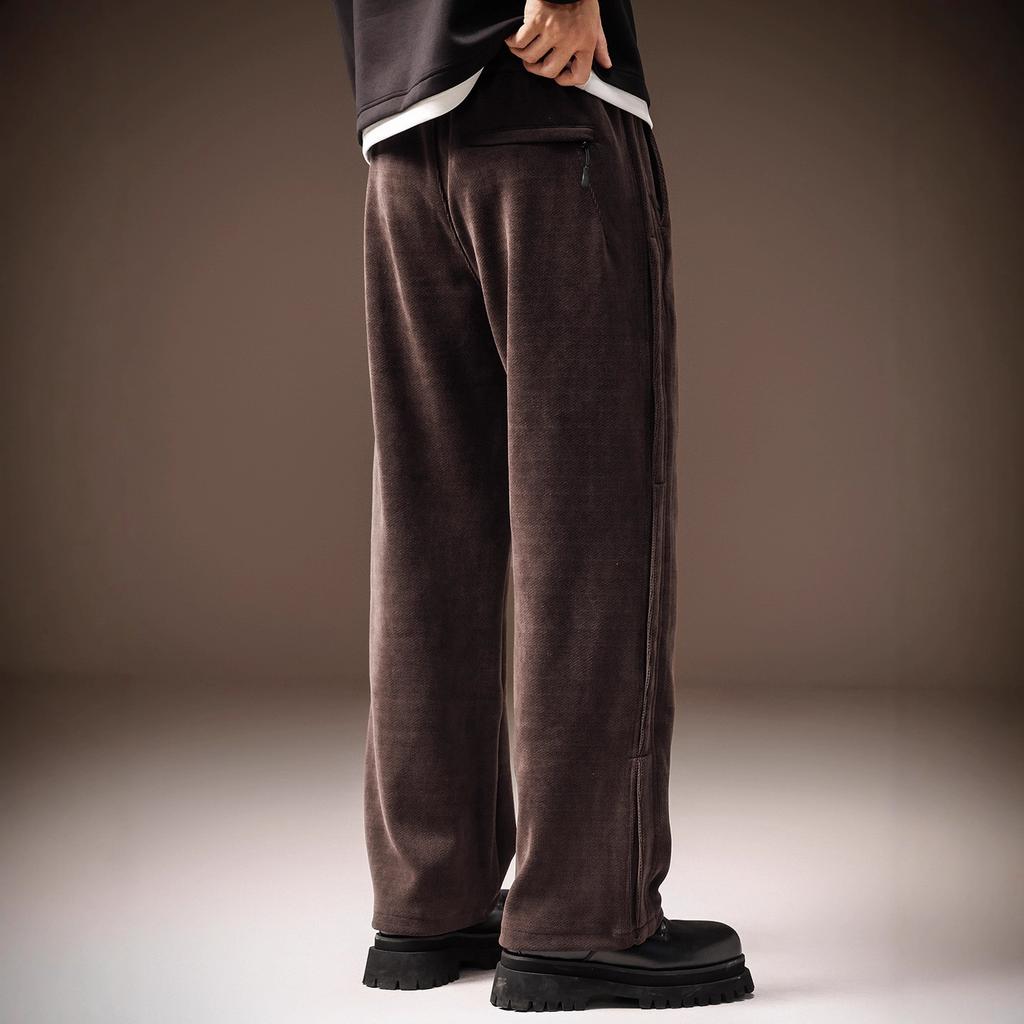 High-end Japanese retro soft waxy chenille pants men's autumn and winter new loose elastic waist wide-leg straight casual pants