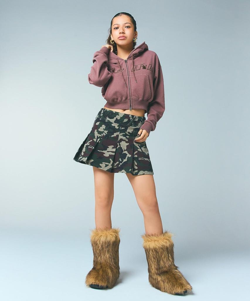 x Russell Cropped Hoodie 105251012008 Brown Medium X-girl Zip-Up