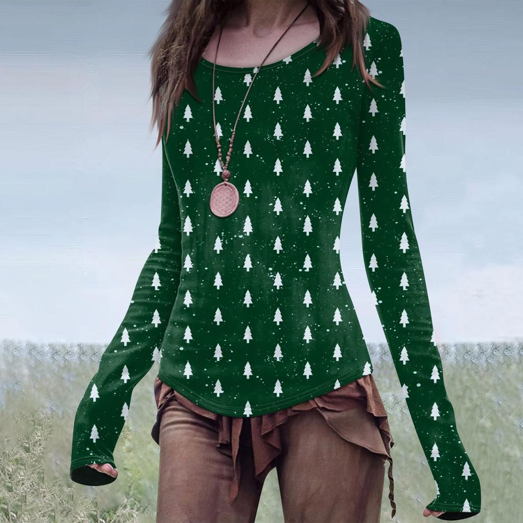 Moda Donna Casual Mori Slim Manica Lunga Stampa Halloween Girocollo Regolare Top