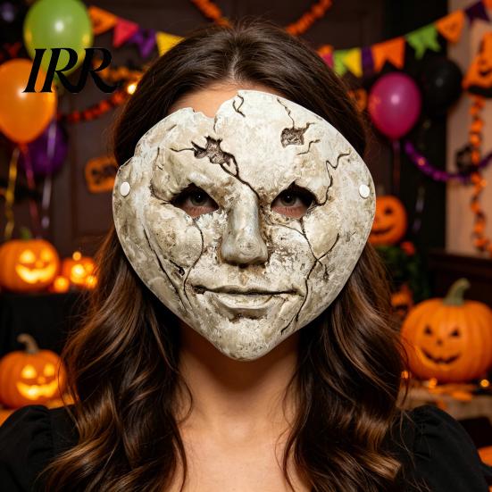 Masque d'Horreur Style Rétro Ancien Masque de Visage Fissuré pour Halloween, Mousse Respirante Légère Trous pour les Yeux Sinistres avec Sangle Réglable Accessoires Effrayants, pour